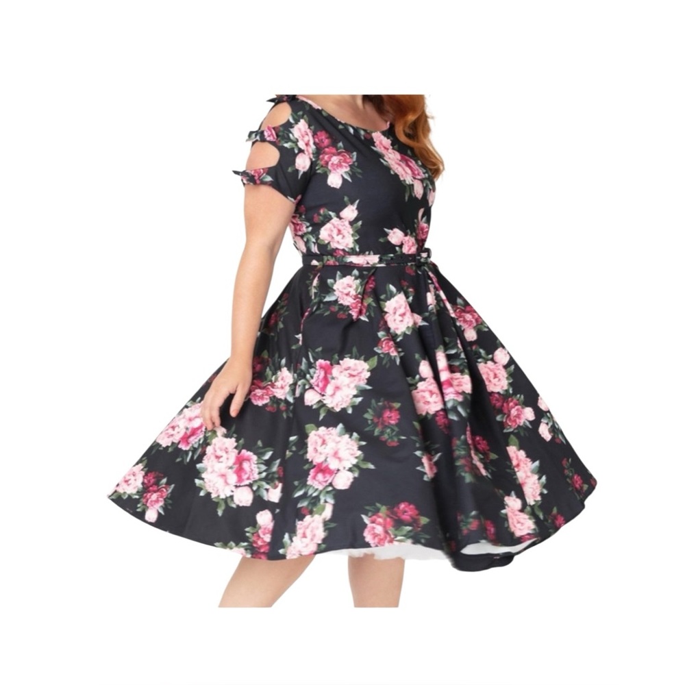 Unique Vintage Selma Floral Retro Swing Bow Sleeve Dress